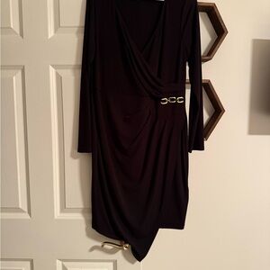 Thalia Sodi Black Ruched Wrap Dress Asymmetrical Long Sleeve
